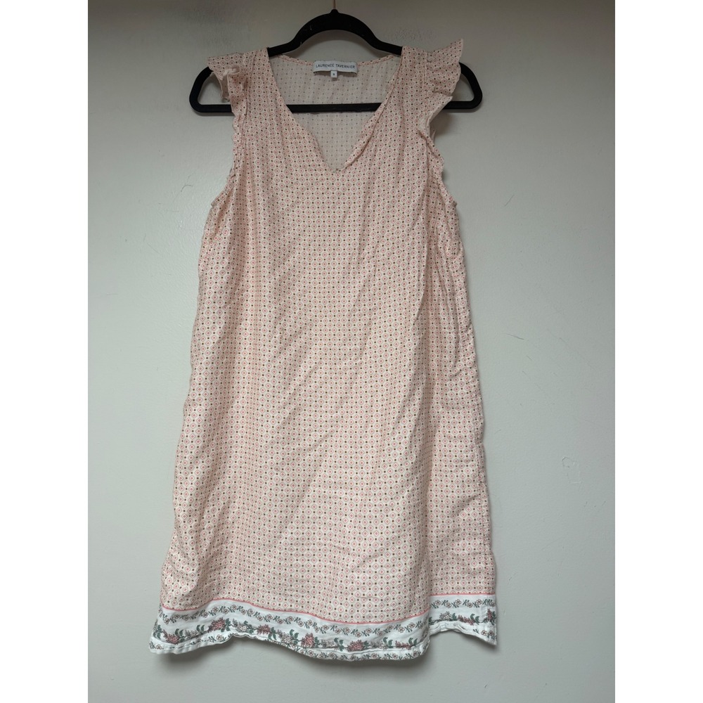 Laurence Tavernier Nightgown Womens Small‎ Pink Cotton Ruffle Floral Good Flawed